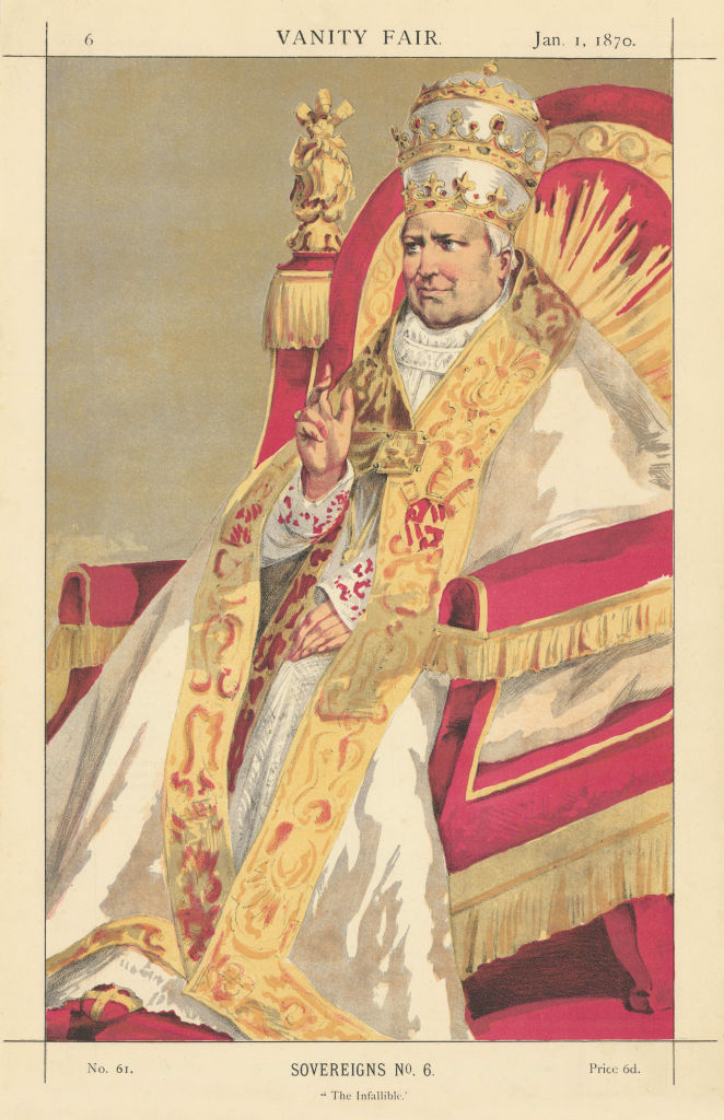 VANITY FAIR SPY CARTOON Pope Pius IX 'The Infallible' Clergy. Coidé 1870 print