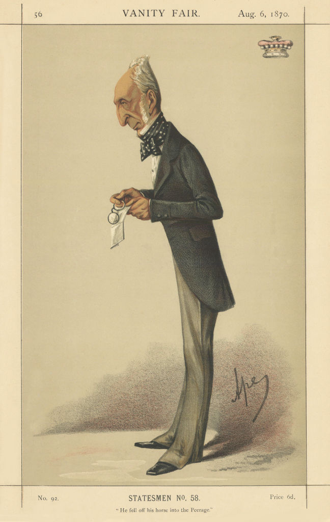 VANITY FAIR SPY CARTOON Lord Halifax 'He fell off his horse into a Peerage' 1870