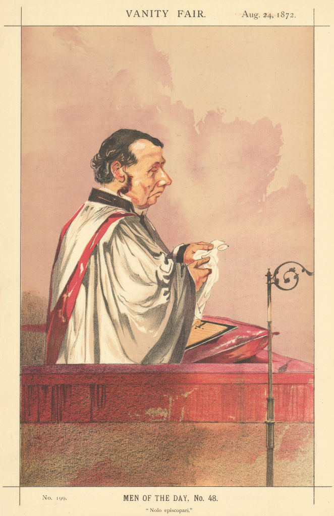 VANITY FAIR SPY CARTOON Reverend Charles John Vaughan 'Nolo episcopari' 1872