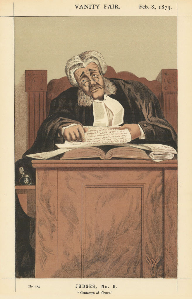 Associate Product VANITY FAIR SPY CARTOON James Bacon 'Contempt of Court' Bankruptcy judge 1873