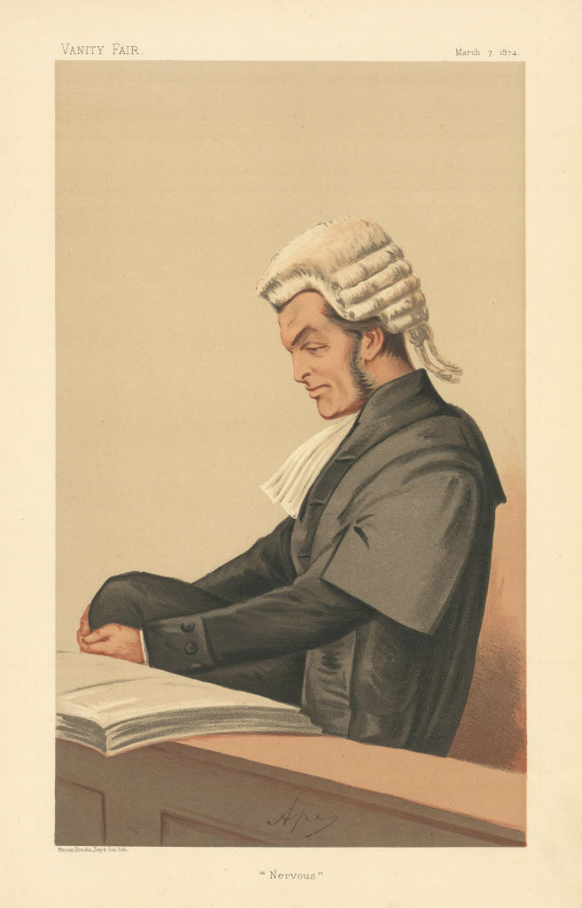VANITY FAIR SPY CARTOON Sir Henry James 'Nervous' Law. By Ape 1874 old print