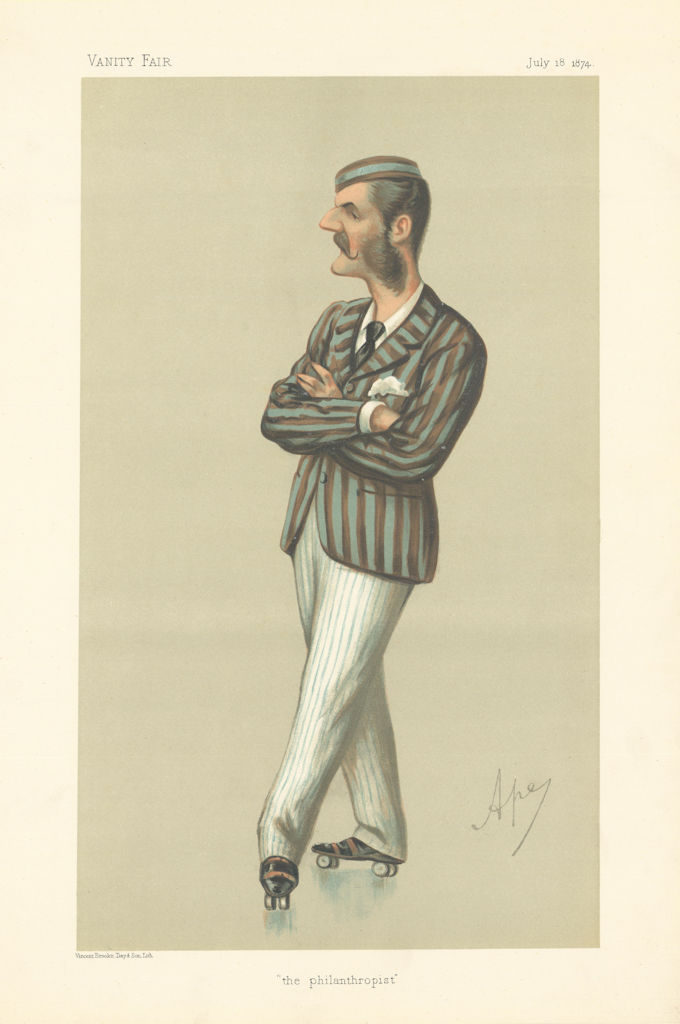 VANITY FAIR SPY CARTOON Herbert Praed 'The Philanthropist' Roller skating 1874