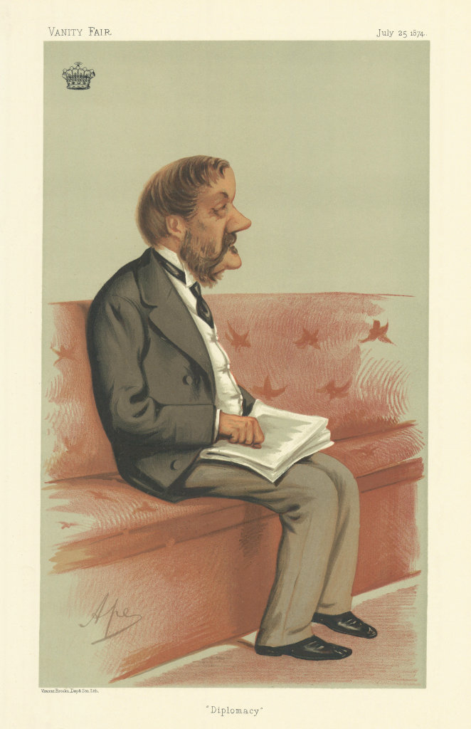 VANITY FAIR SPY CARTOON James, Earl of Malmesbury 'Diplomacy' Wilts. Ape 1874