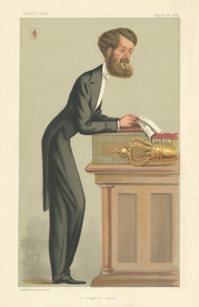 VANITY FAIR SPY CARTOON Michael Hicks Beach 'A scagliola apollo' Chancellor 1874