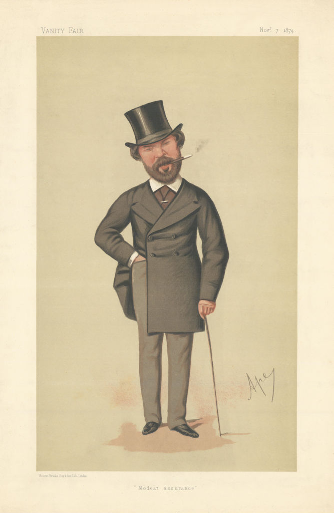 VANITY FAIR SPY CARTOON Henry du Pré Labouchère 'Modest assurance' Politics 1874