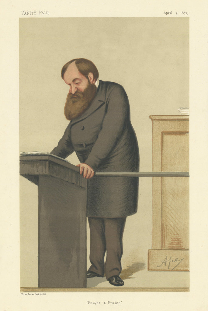 VANITY FAIR SPY CARTOON Dwight Lyman Moody 'Prayer & Praise' USA. By Ape 1875