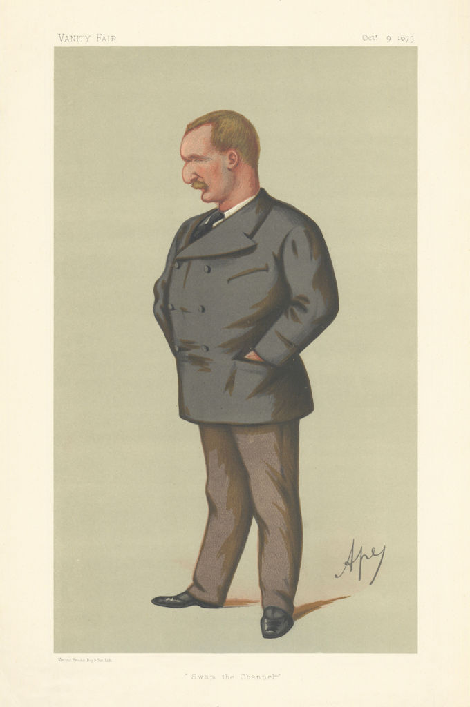 VANITY FAIR SPY CARTOON Matthew Webb 'Swam the Channel' Swimmer. By Ape 1875