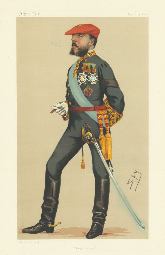 Associate Product VANITY FAIR SPY CARTOON Carlo VII of Spain 'Legitimacy' Spain 1876 old print