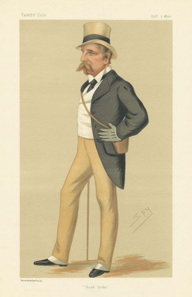 VANITY FAIR SPY CARTOON Viscount Cole 'Good Looks' Racing 1876 old print