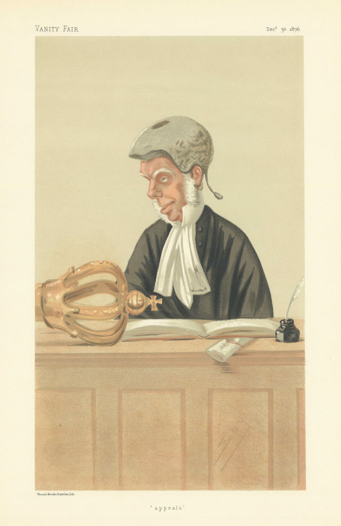 VANITY FAIR SPY CARTOON Sir George Mellish 'appeals' Judge 1876 old print