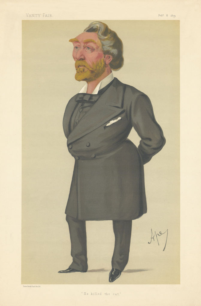 VANITY FAIR SPY CARTOON Arthur John Otway 'He killed the cat'. Stafford MP 1879