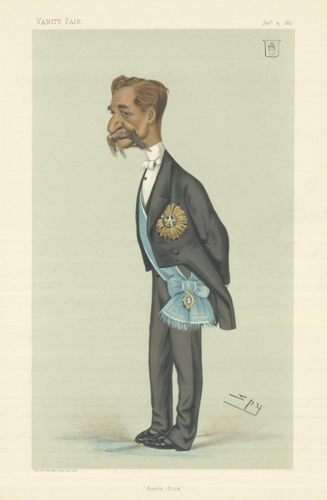 VANITY FAIR SPY CARTOON Sir Richard Temple 'Burra Dick'. India 1881 old print