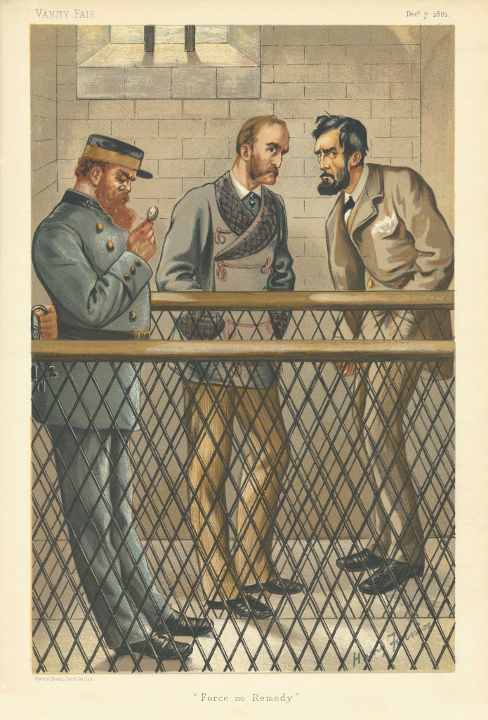 VANITY FAIR SPY CARTOON CS Parnell & John Dillon 'Force no Remedy' Ireland 1881