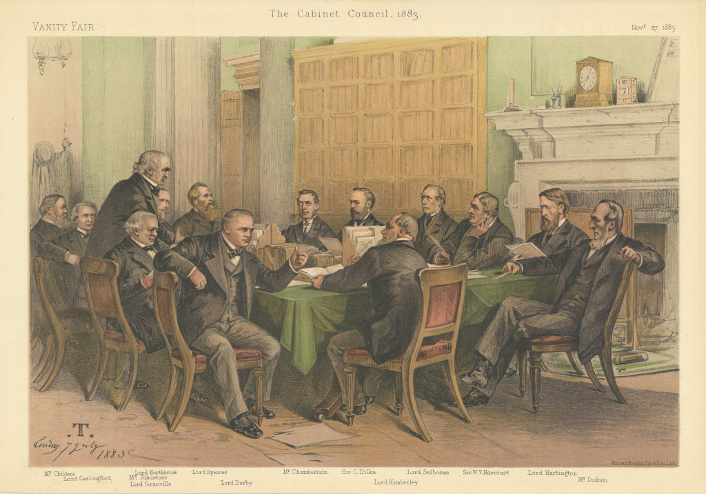 VANITY FAIR SPY CARTOON 'The Gladstone Cabinet' Council. Politics 1883 print