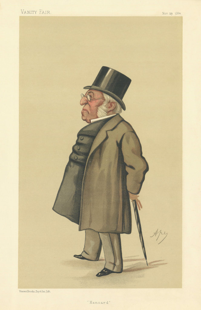 VANITY FAIR SPY CARTOON Henry Hansard. Politics. By Ape 1884 old antique print
