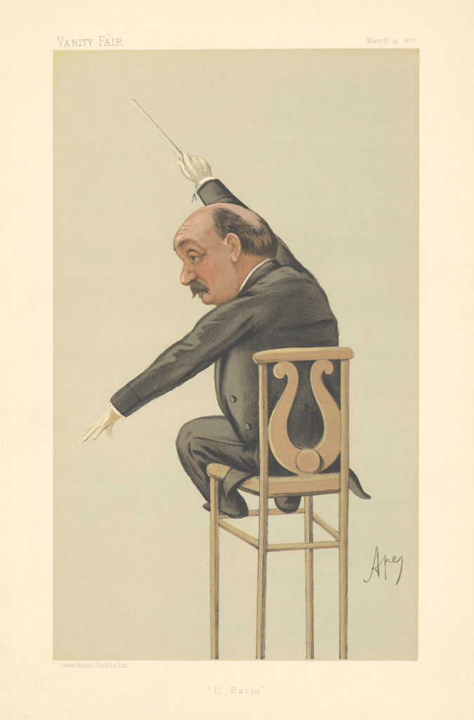 Associate Product VANITY FAIR SPY CARTOON Luigi Arditi 'Il Bacio' Music conductor. By Ape 1885