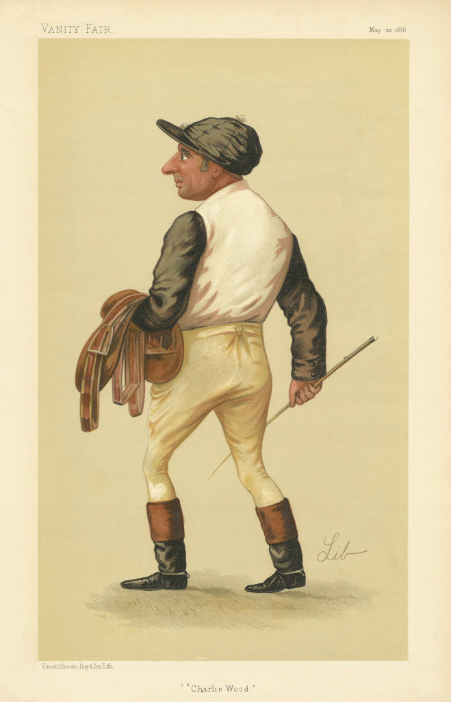 VANITY FAIR SPY CARTOON Charles Wood 'Charlie Wood' Jockeys. By Lib 1886 print