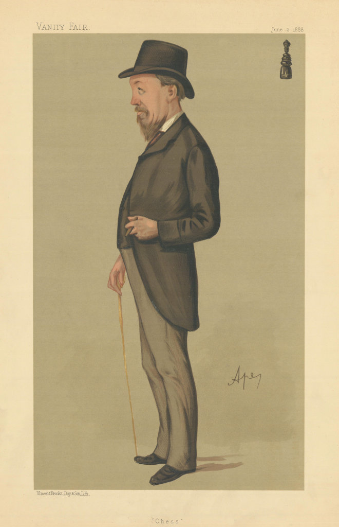VANITY FAIR SPY CARTOON Joseph Henry Blackburne 'Chess'. By Ape 1888 old print