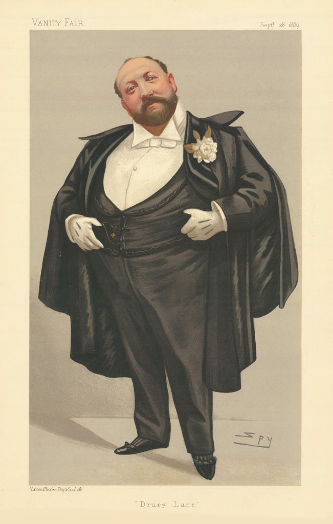 VANITY FAIR SPY CARTOON Augustus Harris 'Drury Lane' Theatre Actor 1889 print