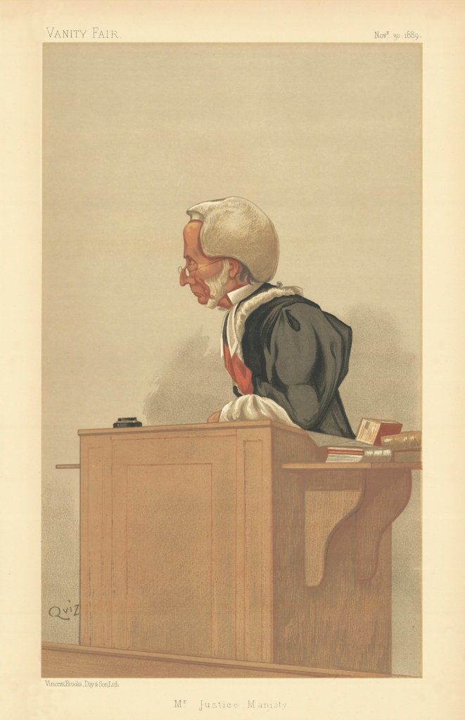 VANITY FAIR SPY CARTOON Henry Manisty 'Mr Justice Manisty' Law. By QUIZ 1889
