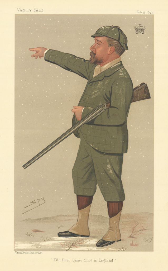 VANITY FAIR SPY CARTOON Earl de Grey 'The Best game Shot in England' hunter 1890