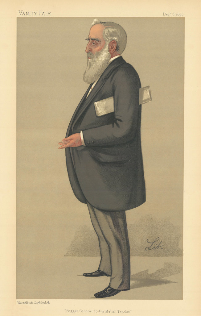 VANITY FAIR SPY CARTOON Howard Kennard 'Beggar General to the Metal Trades' 1890