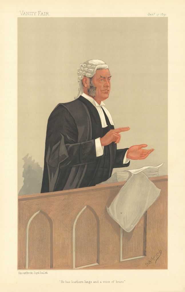 VANITY FAIR SPY CARTOON Alfred Cock 'He has leathern lungs & a voice of…' 1891