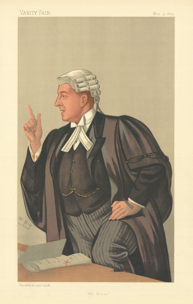 VANITY FAIR SPY CARTOON Charles Frederick Gill 'Gill Brass' Law 1891 old print