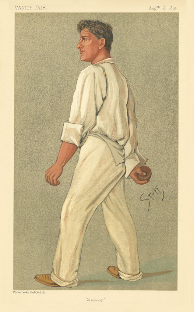 VANITY FAIR SPY CARTOON Samuel Moses James Woods 'Sammy' Cricket. Bowler 1892