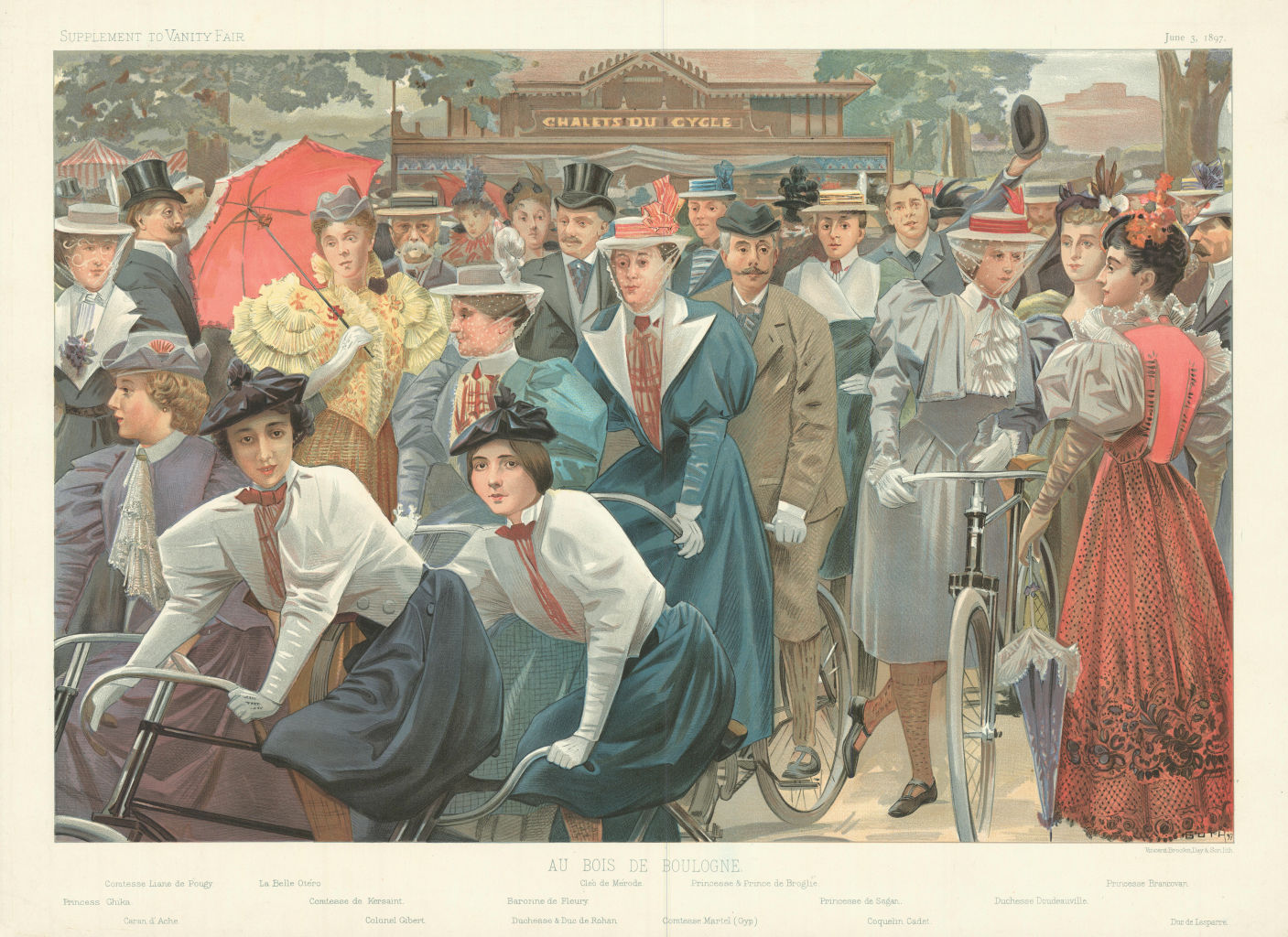 Associate Product SPY CARTOON FOLIO. Lady cyclists group. Brancovan & Doudeauville. Cycling 1897