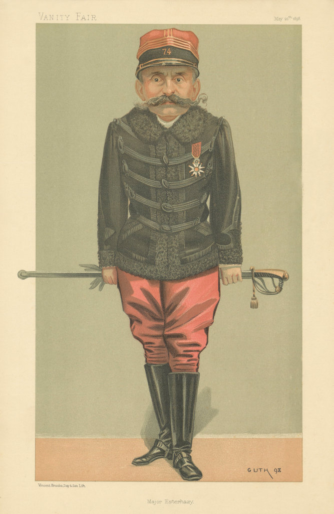 VANITY FAIR SPY CARTOON Ferdinand Walsin 'Major Esterhazy' Dreyfus affair 1898