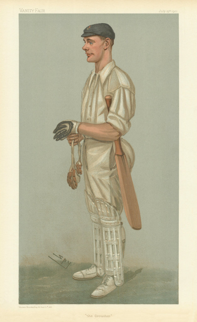 VANITY FAIR SPY CARTOON Gilbert Laird Jessop 'the Croucher' Cricket Batsman 1901