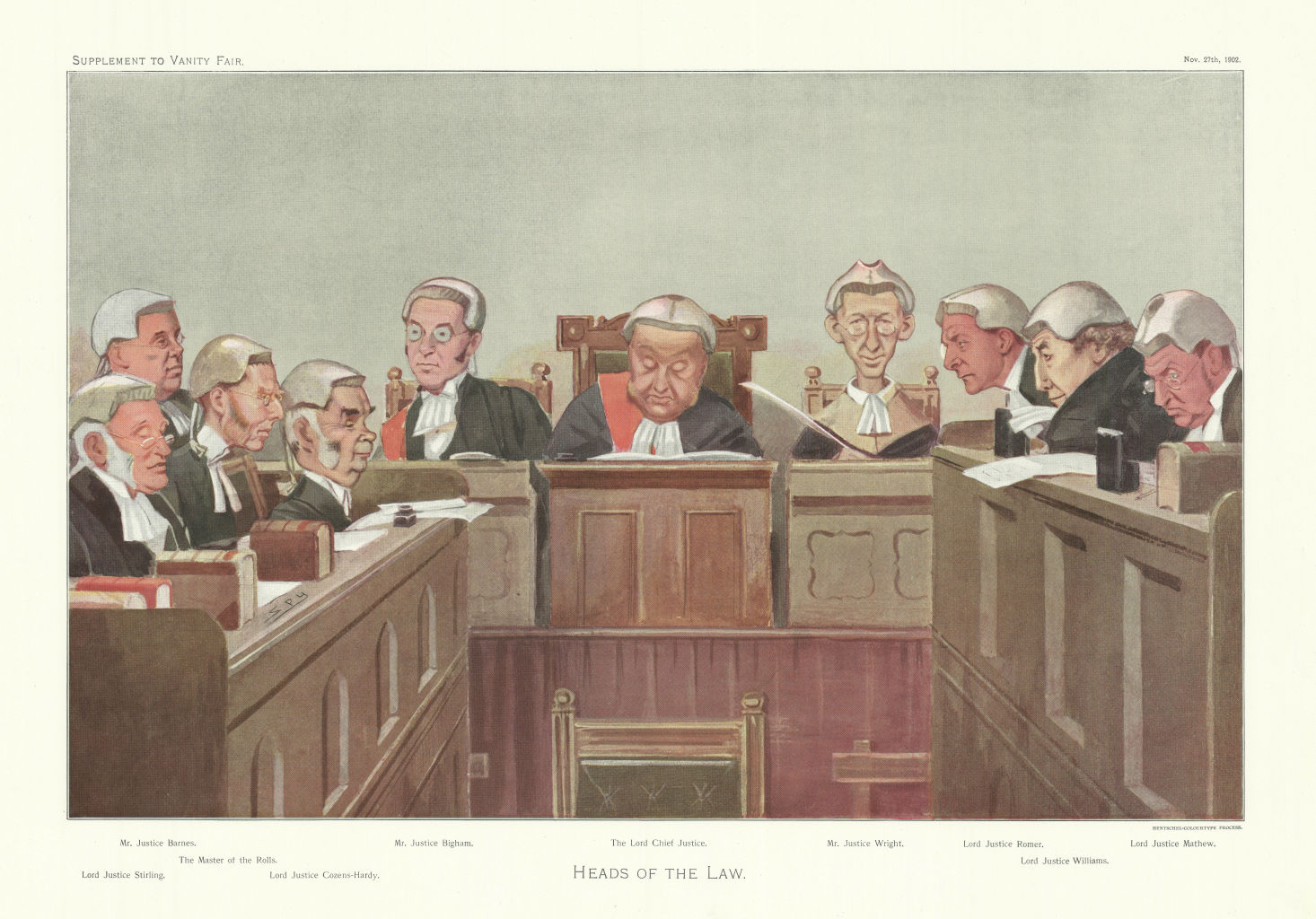 VANITY FAIR SPY CARTOON FOLIO 'Heads of the Law'. Senior Judges 1902 old print