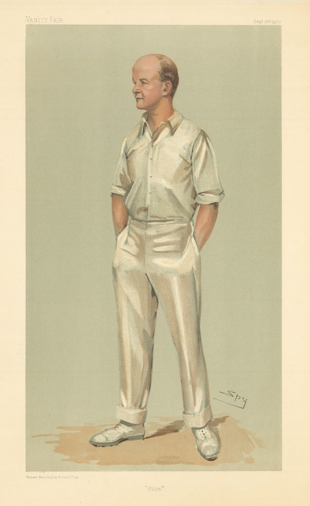 VANITY FAIR SPY CARTOON Pelham Warner 'Plum'. Cricket whites 1903 old print
