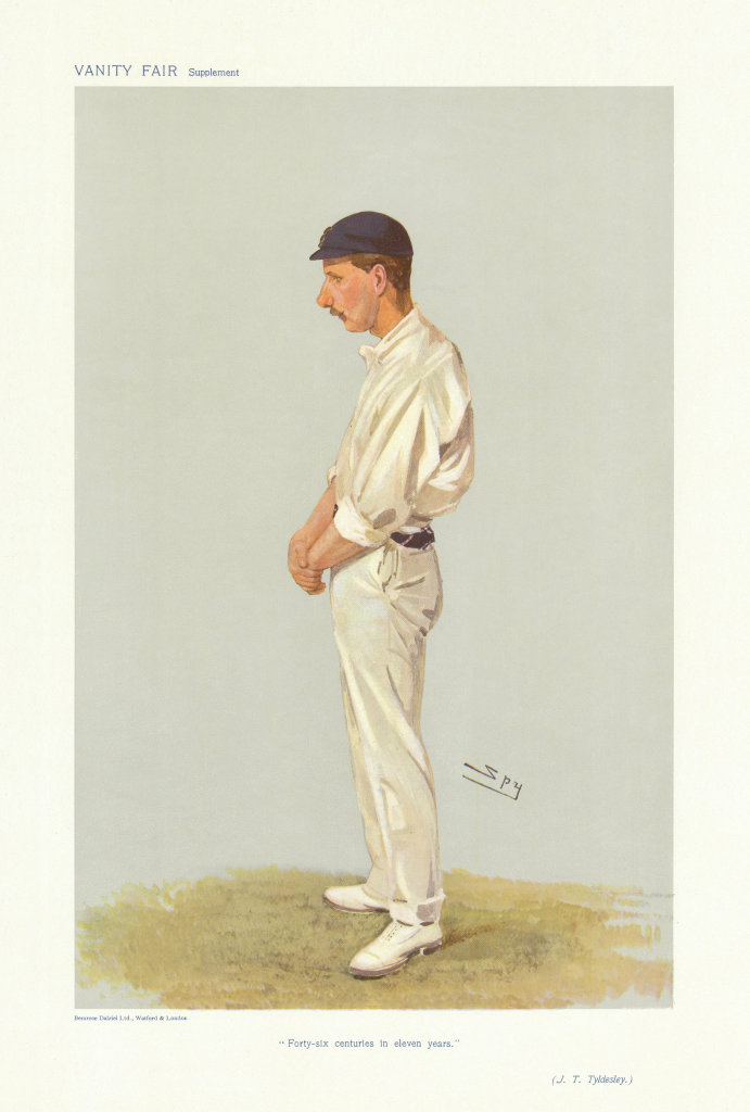 VANITY FAIR SPY CARTOON Johnny Tyldesley '46 centuries in 11 years' Cricket 1906