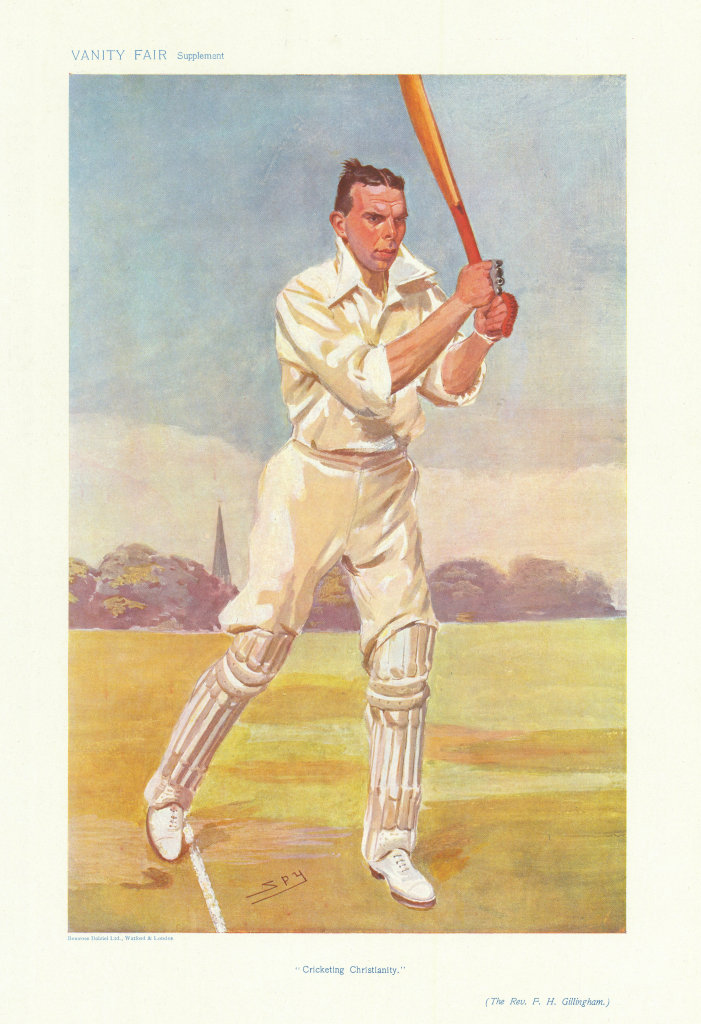 VANITY FAIR SPY CARTOON Frank Gillingham 'Cricketing Christianity' Batsman 1906