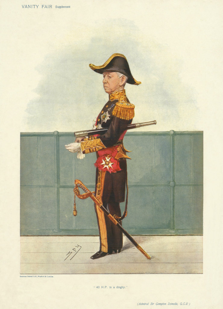 Associate Product VANITY FAIR SPY CARTOON Admiral Compton Domville '40 HP in a dingy' Navy 1906
