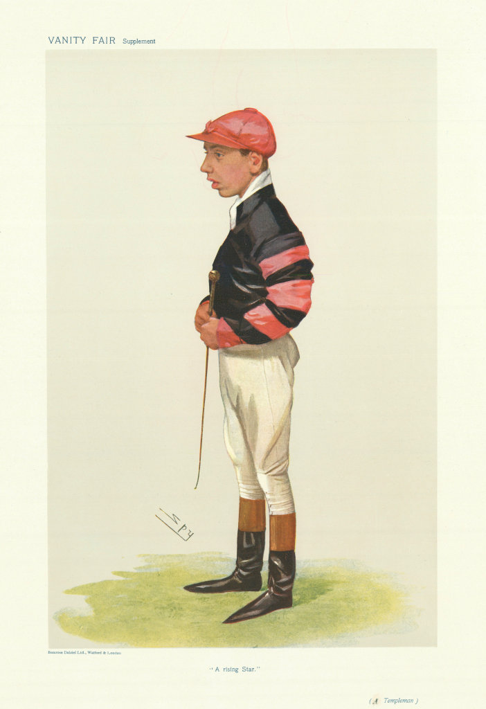 VANITY FAIR SPY CARTOON Arthur Templeman 'A rising Star' Jockey 1906 old print