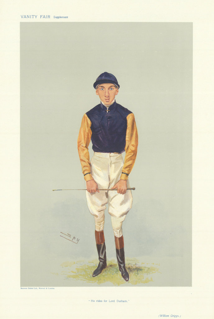 VANITY FAIR SPY CARTOON William Griggs 'He rides for Lord Durham' Jockey 1906
