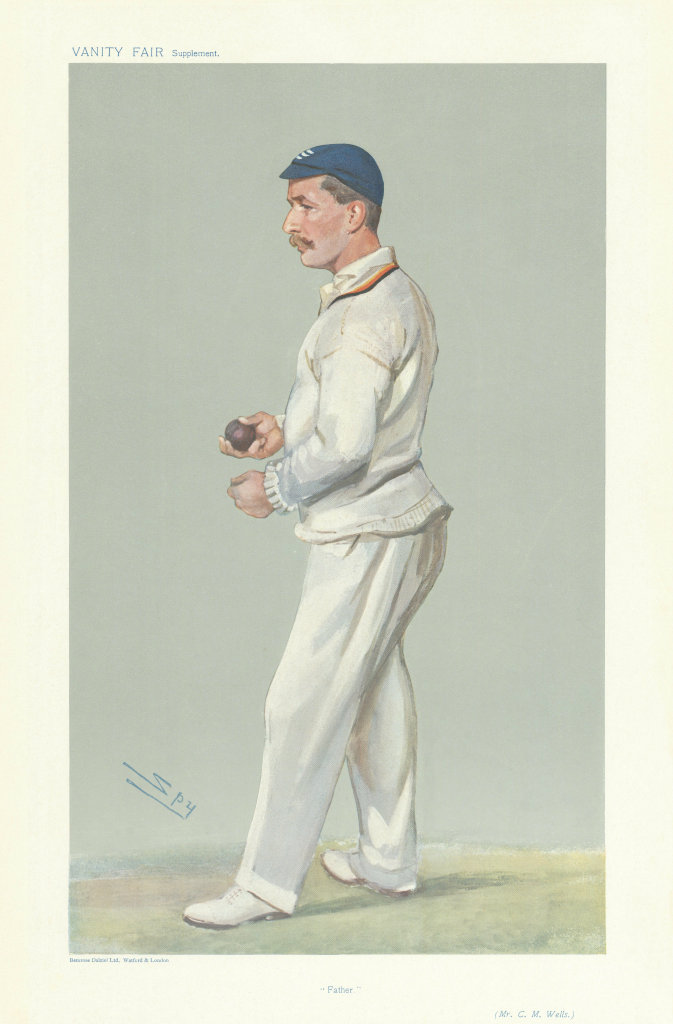 VANITY FAIR SPY CARTOON Cyril Wells 'Father' Cricket. Bowler 1907 old print