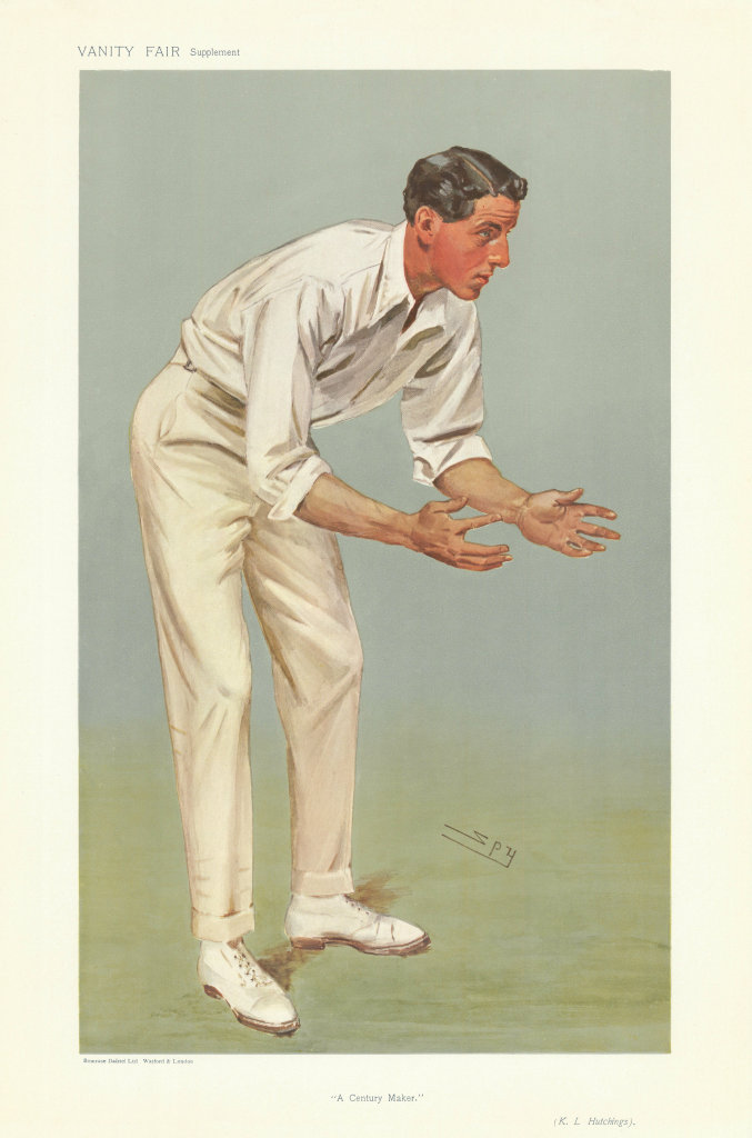 VANITY FAIR SPY CARTOON Kenneth Hutchings 'A Century Maker' Cricket 1907 print
