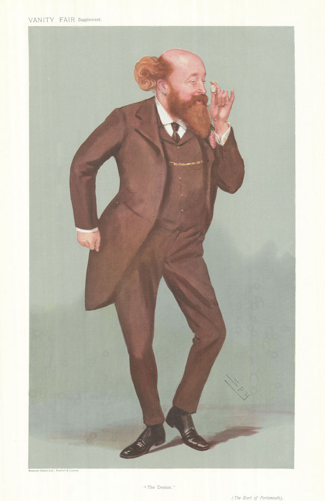 VANITY FAIR SPY CARTOON Newton Wallop, 6th Earl of Portsmouth 'The Demon' 1907
