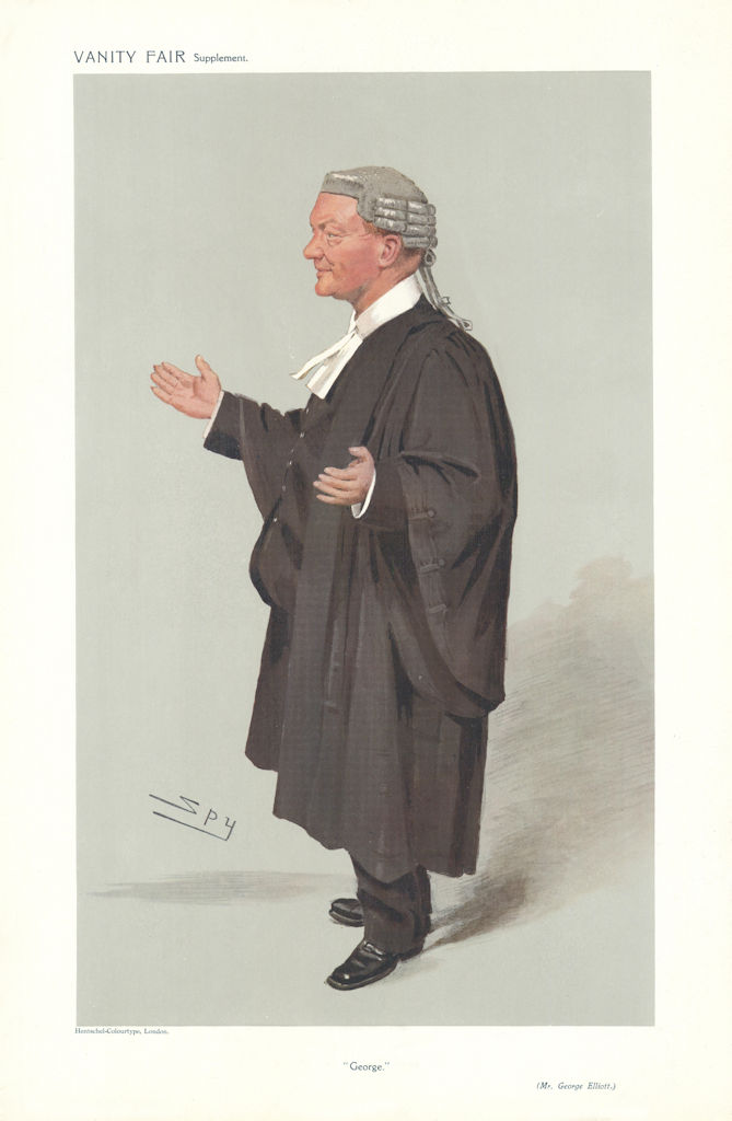 VANITY FAIR SPY CARTOON George Elliott. Lawyer. Wig & gown 1908 old print