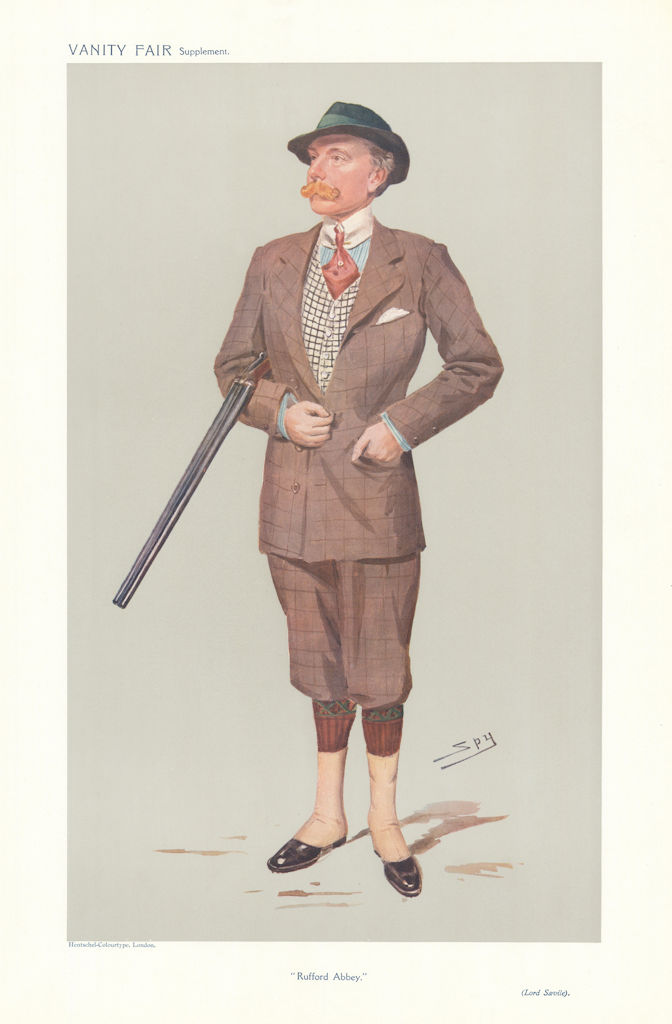 VANITY FAIR SPY CARTOON John Lumley-Savile 'Rufford Abbey' Game Hunting 1908