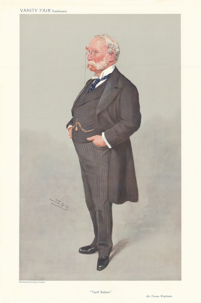 Associate Product VANITY FAIR SPY CARTOON Sir Thomas Wrightson 'Tariff Reform' Durham 1908 print