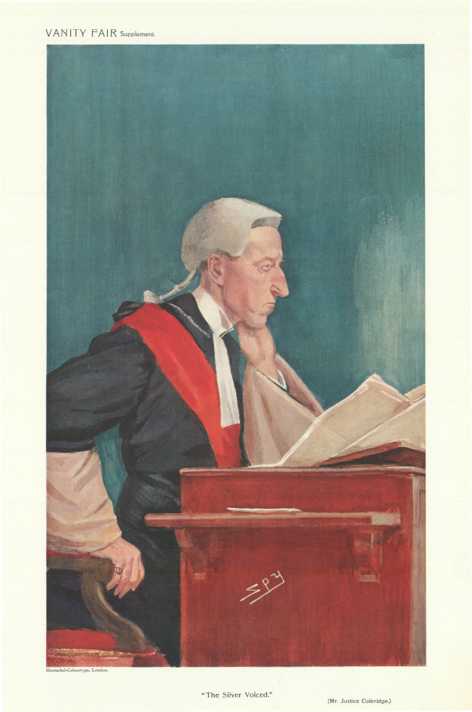 VANITY FAIR SPY CARTOON Lord Coleridge 'The Silver Voiced' Law 1909 old print