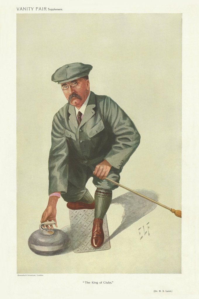 VANITY FAIR SPY CARTOON Henry Simpson Lunn 'The King of Clubs' Curling. ELF 1909