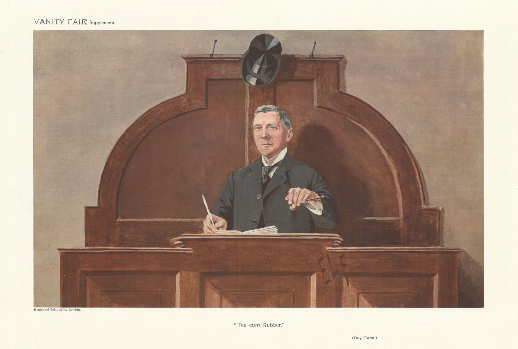 VANITY FAIR SPY CARTOON Guy Owen 'Tea cum Rubber' Auctions. By ELF 1910 print