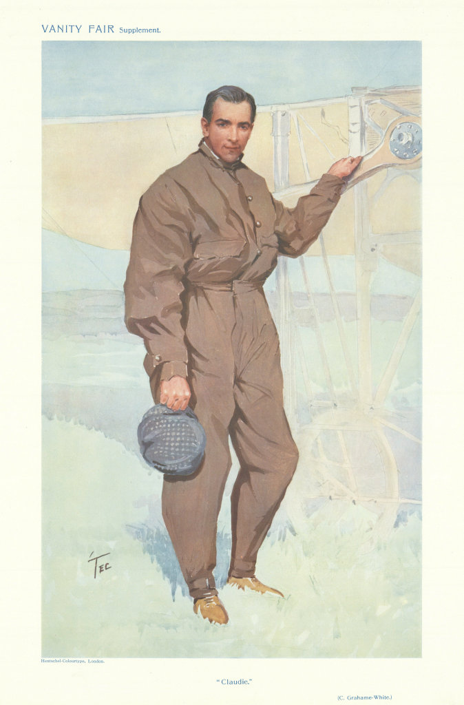 VANITY FAIR SPY CARTOON Claude Graham-White 'Claudie' Aviation. By Tec 1911