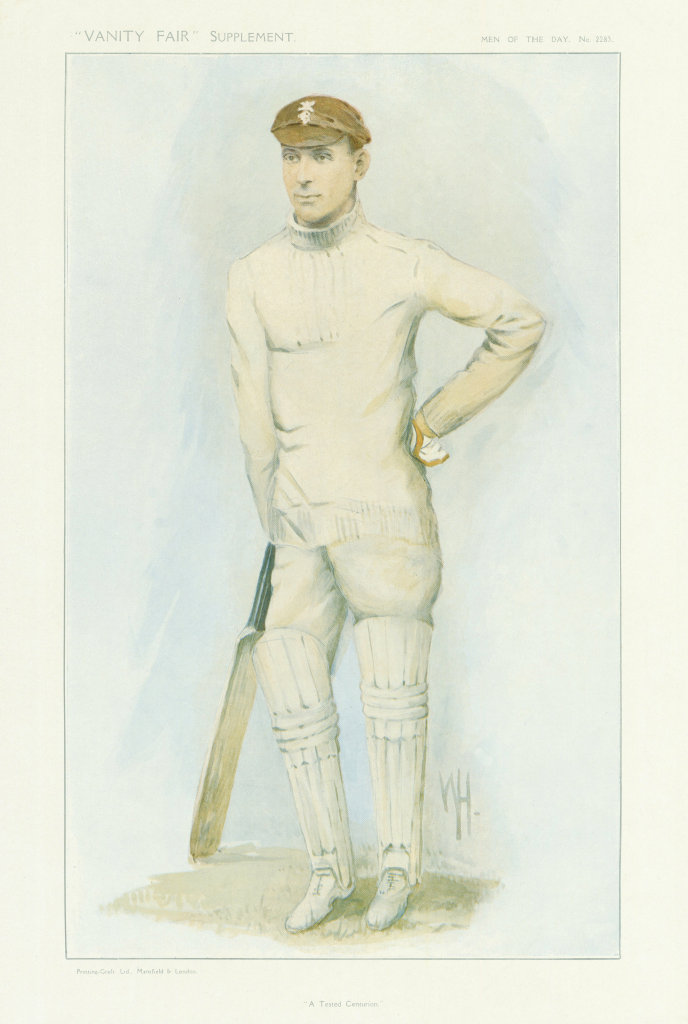 VANITY FAIR SPY CARTOON Jack Hobbs 'A Tested Centurion' Cricket Batsman. WH 1912